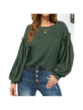 NEW Shirt Puff Sleeve Scoop Neck Fall L